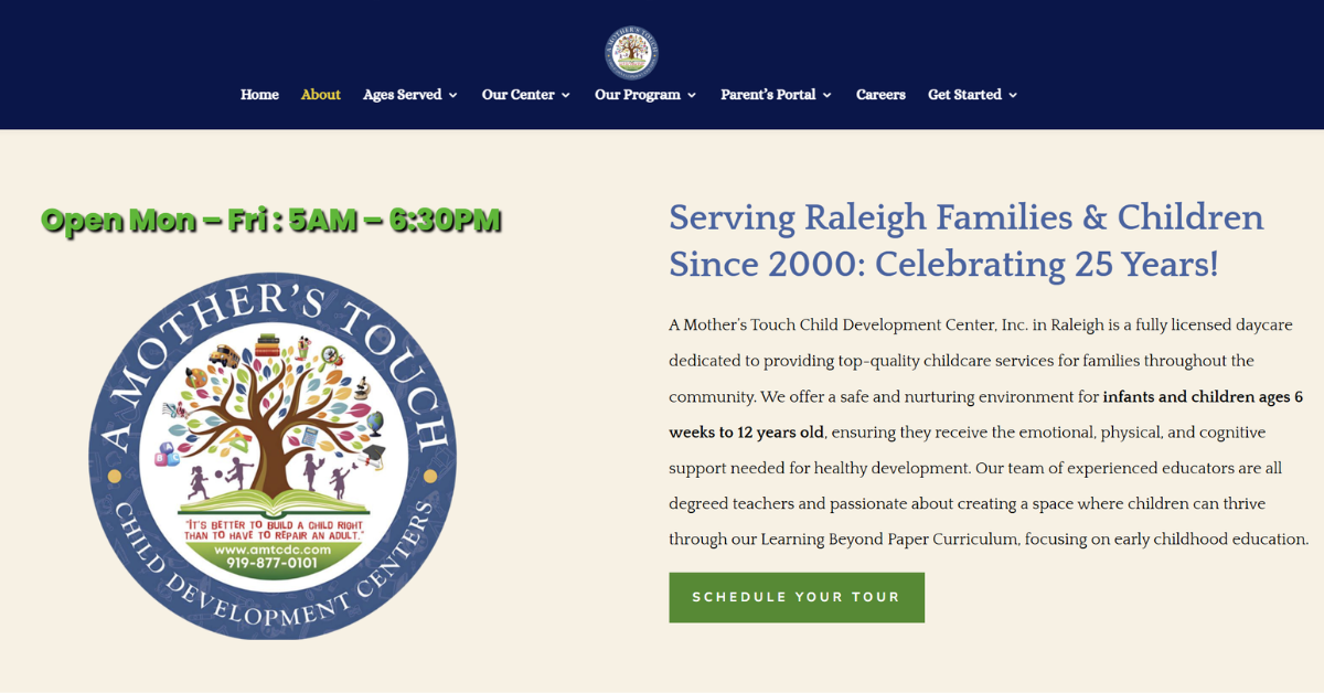 A Mother's Touch Child Development Center website design